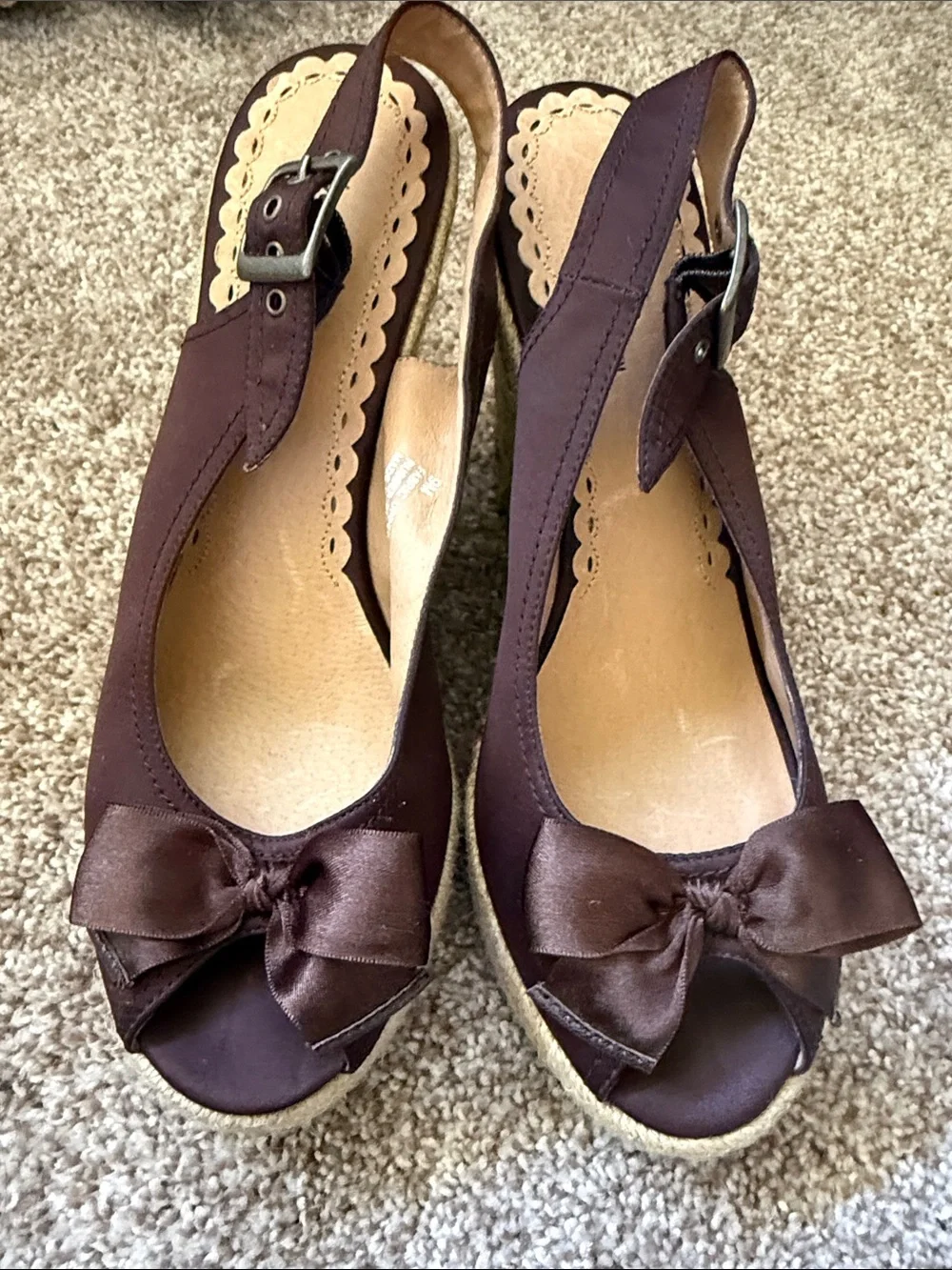 Women’s Brown Bow Slingback Wedge Sandals